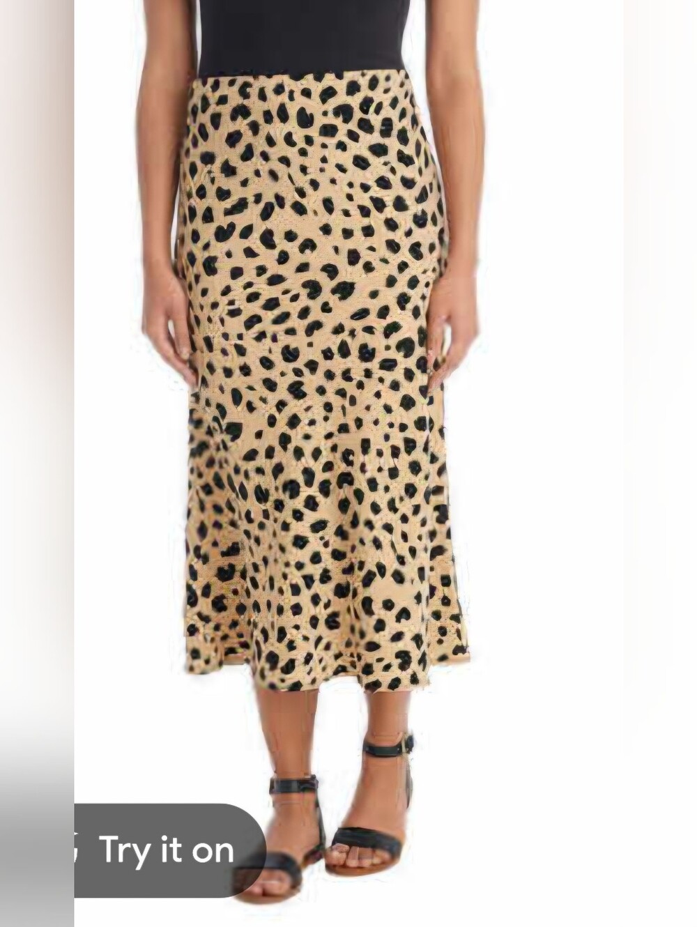 Hilary Radley Beige & Black High-Waisted Leopard Print Satin Skirt